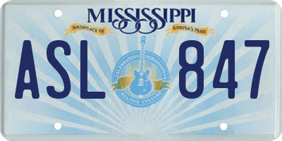 MS license plate ASL847