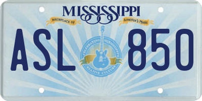 MS license plate ASL850