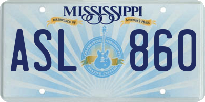 MS license plate ASL860