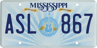 MS license plate ASL867