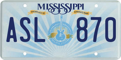 MS license plate ASL870