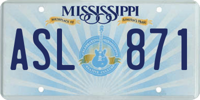 MS license plate ASL871