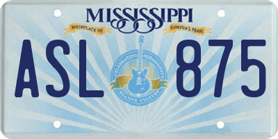 MS license plate ASL875