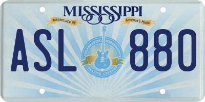 MS license plate ASL880