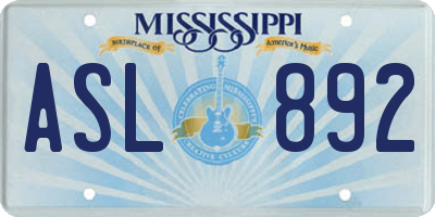 MS license plate ASL892