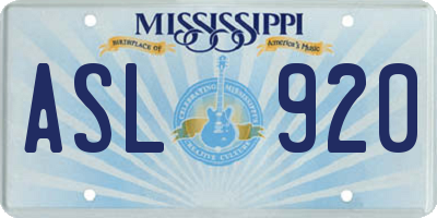 MS license plate ASL920