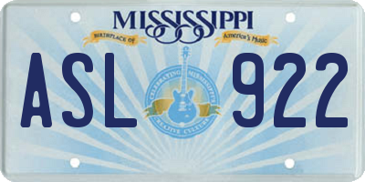 MS license plate ASL922