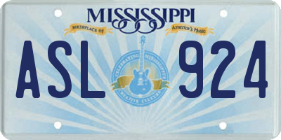 MS license plate ASL924