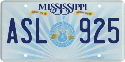 MS license plate ASL925