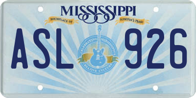 MS license plate ASL926