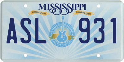 MS license plate ASL931