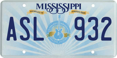 MS license plate ASL932