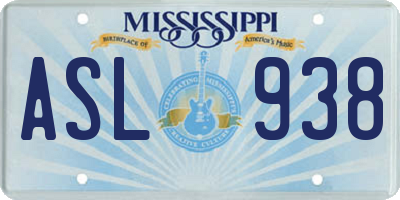 MS license plate ASL938