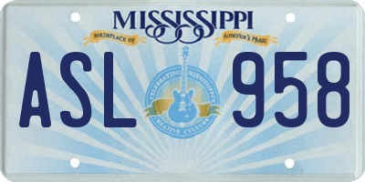 MS license plate ASL958
