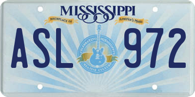 MS license plate ASL972