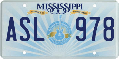 MS license plate ASL978