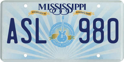 MS license plate ASL980