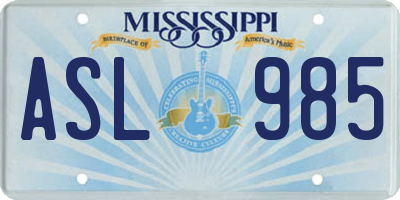 MS license plate ASL985