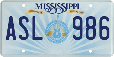 MS license plate ASL986