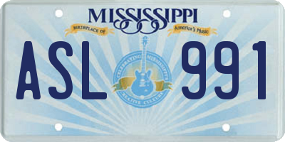 MS license plate ASL991