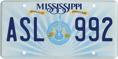 MS license plate ASL992