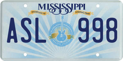 MS license plate ASL998