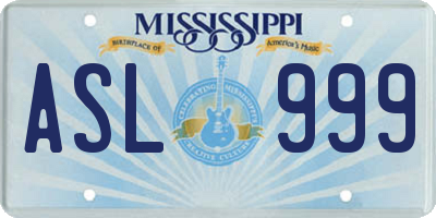 MS license plate ASL999