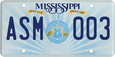 MS license plate ASM003