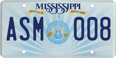 MS license plate ASM008
