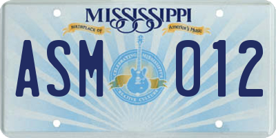 MS license plate ASM012