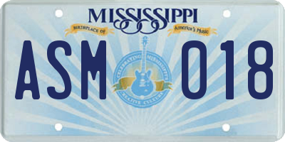 MS license plate ASM018