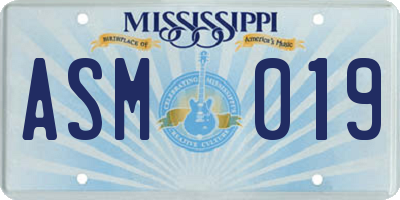 MS license plate ASM019
