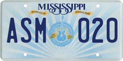 MS license plate ASM020