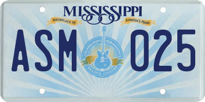 MS license plate ASM025