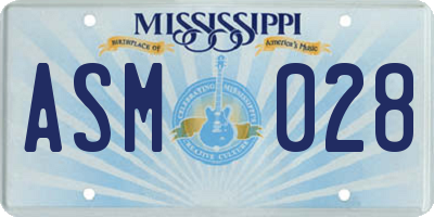 MS license plate ASM028