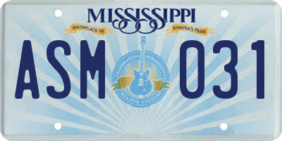 MS license plate ASM031