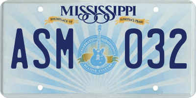 MS license plate ASM032