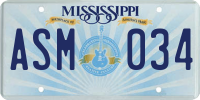 MS license plate ASM034