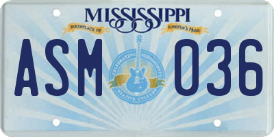 MS license plate ASM036
