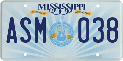 MS license plate ASM038