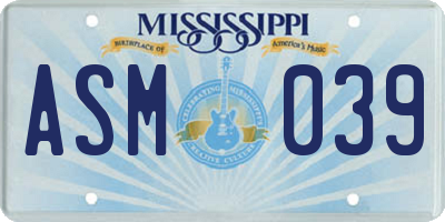 MS license plate ASM039
