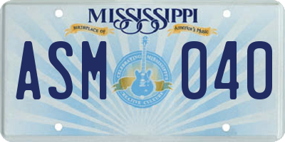 MS license plate ASM040