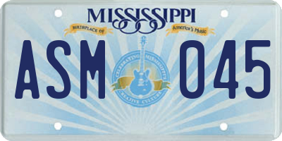 MS license plate ASM045