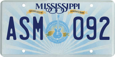 MS license plate ASM092