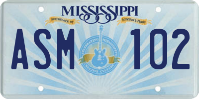 MS license plate ASM102