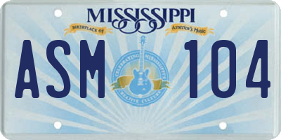 MS license plate ASM104
