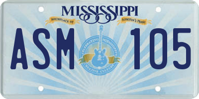 MS license plate ASM105