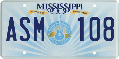 MS license plate ASM108