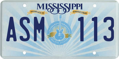 MS license plate ASM113