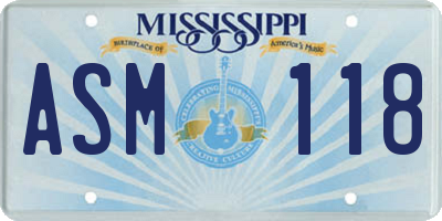 MS license plate ASM118